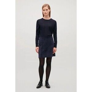 COS Short Corduroy Mini Skirt US 4 Navy Blue Classic Academia Minimalist B55